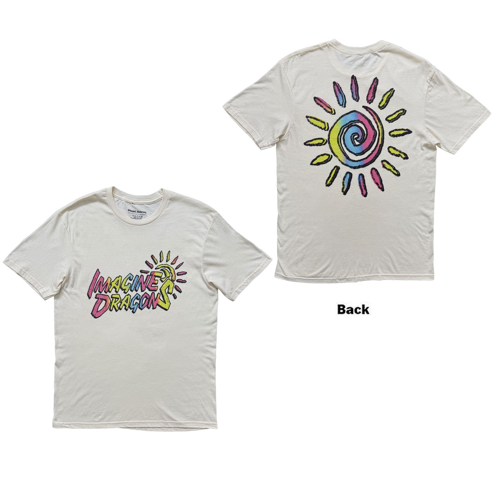 Imagine Dragons Unisex T-Shirt: Sun Logo (Natural) (Back Print)
