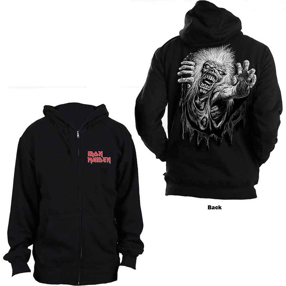 Iron Maiden Unisex Zipped Hoodie: No Prayer (Black) (Back Print)