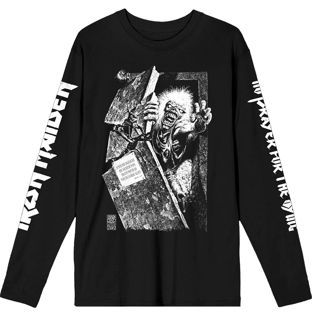 Iron Maiden Unisex Long Sleeve T-Shirt: No Prayer Grave Isolated (Black) (Sleeve Print)