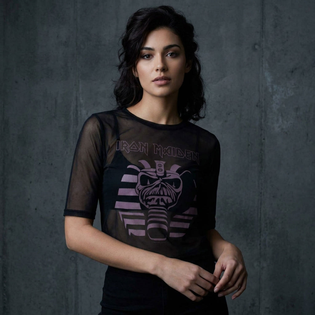 Iron Maiden Ladies Mesh Crop Top: Powerslave Mummy (Black)