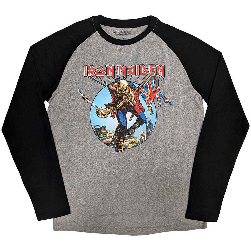 Iron Maiden Unisex Raglan T-Shirt: Trooper Burst (Black & Grey)