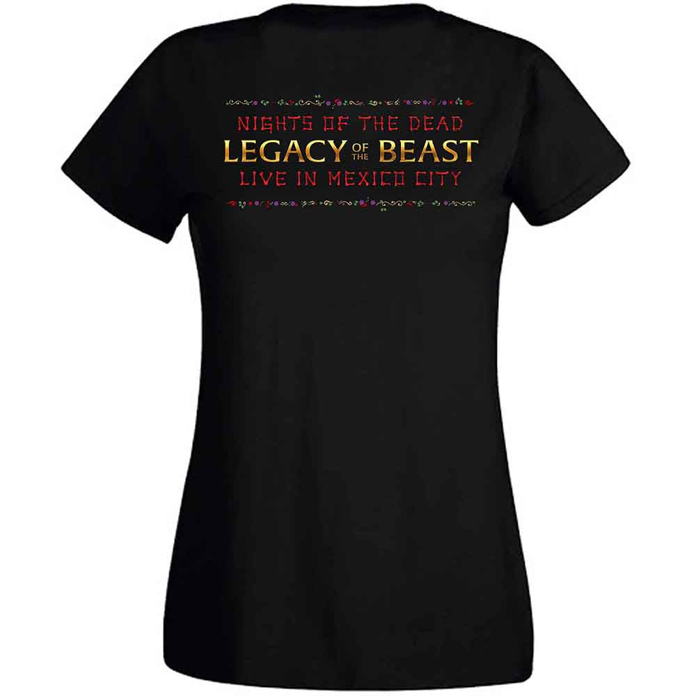 Iron Maiden Ladies T-Shirt: Legacy of the Beast Live Album Skulls (Black) (Back Print)