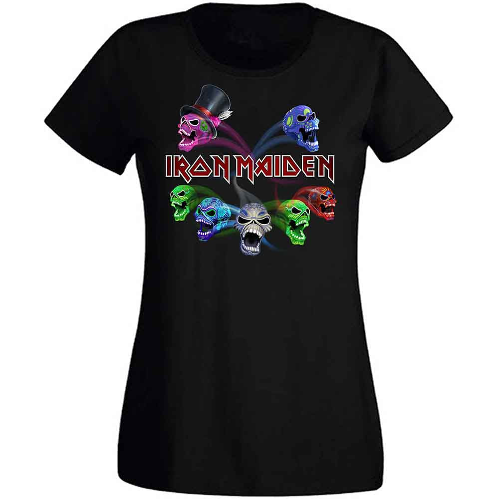 Iron Maiden Ladies T-Shirt: Legacy of the Beast Live Album Skulls (Black) (Back Print)