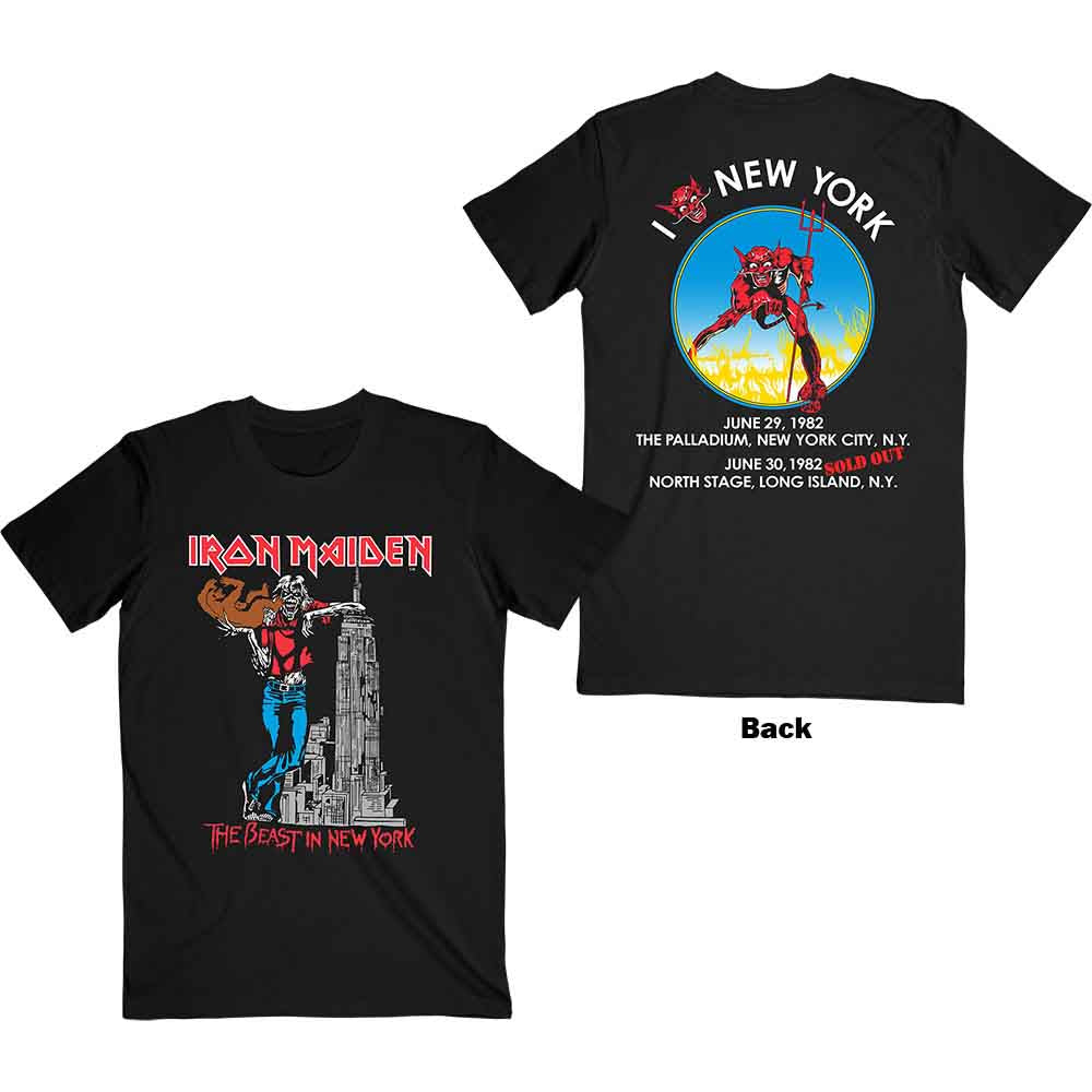 Iron Maiden Unisex T-Shirt: The Beast In New York (Black) (Back Print)