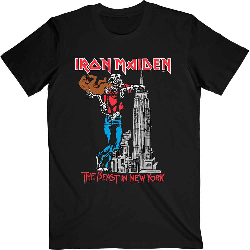 Iron Maiden Unisex T-Shirt: The Beast In New York (Black) (Back Print)