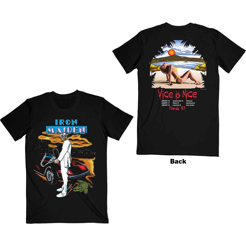 Iron Maiden Unisex T-Shirt: Vice Is Nice (Black) (Back Print)