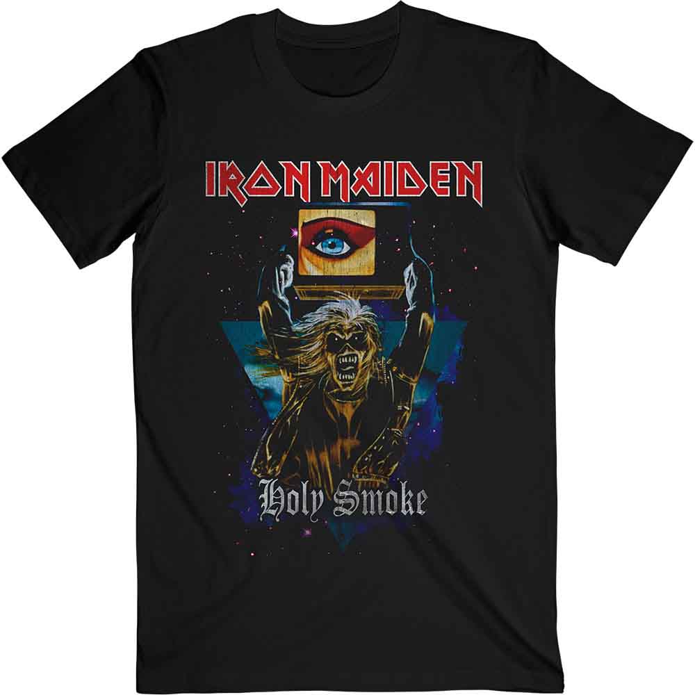 Iron Maiden Unisex T-Shirt: Holy Smoke Space Triangle (Black)
