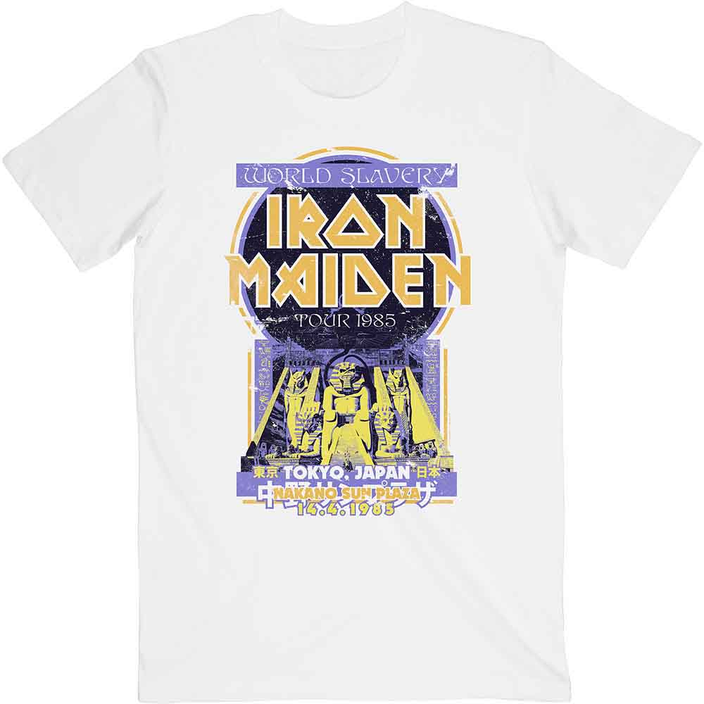 Iron Maiden Unisex T-Shirt: Powerslave Japan Flyer (White)