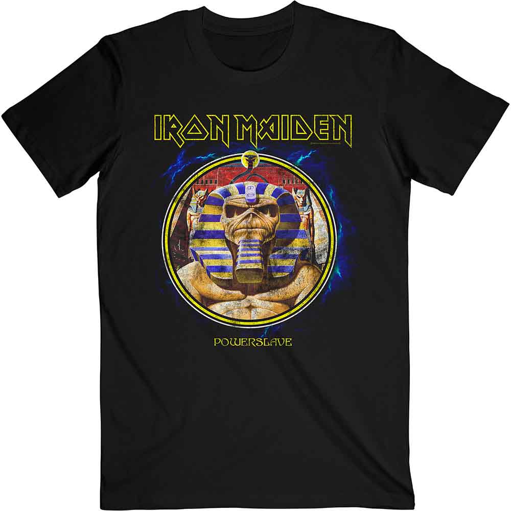 Iron Maiden Unisex T-Shirt: Powerslave Mummy Circle (Black)