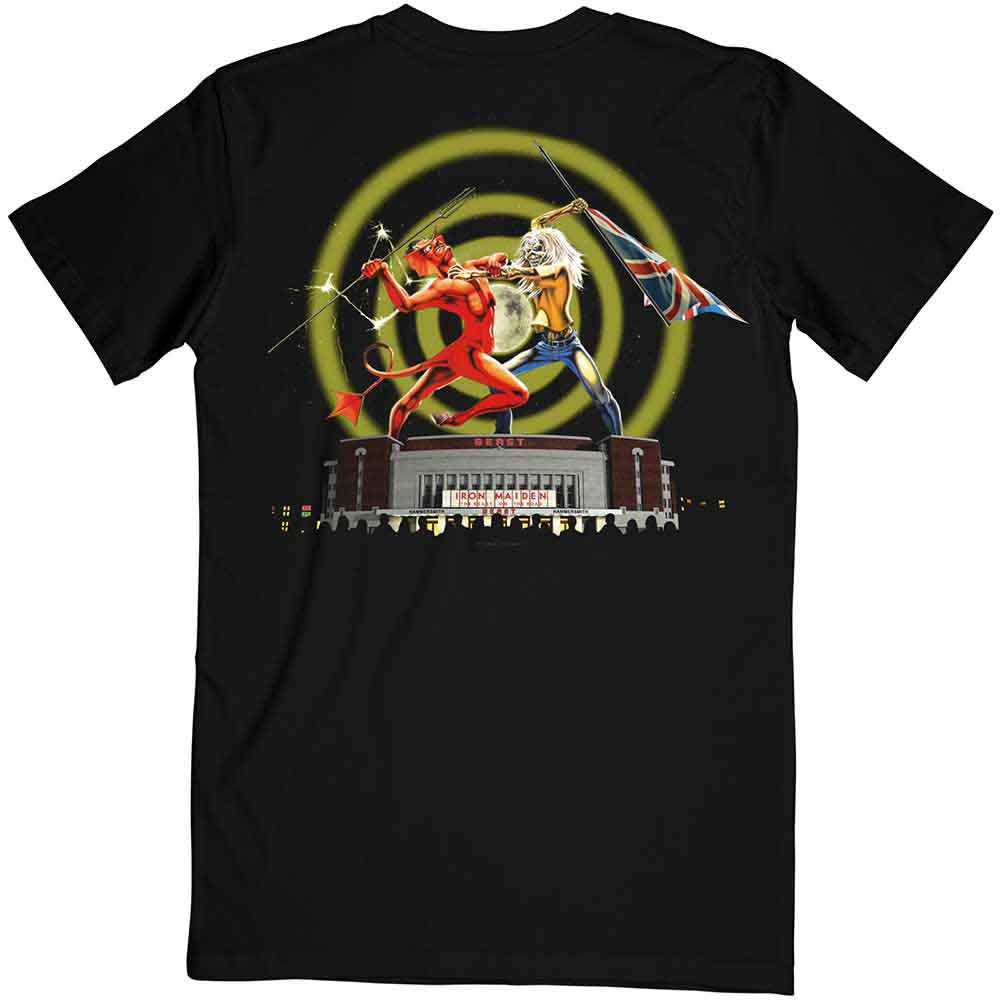Iron Maiden Unisex T-Shirt: Beast Over Hammersmith Eddie & Devil (Black) (Back Print)