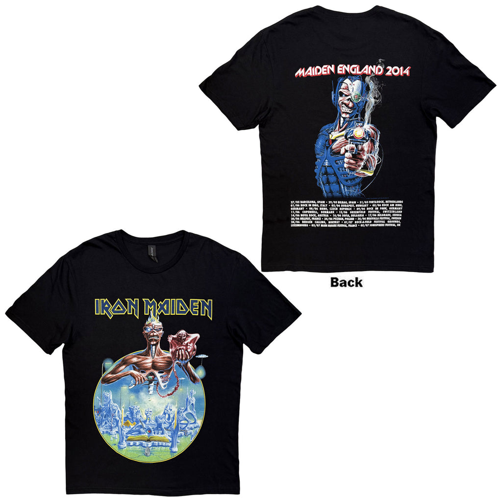 Iron Maiden Unisex T-Shirt: England 2014 Tour (Black) (Back Print)