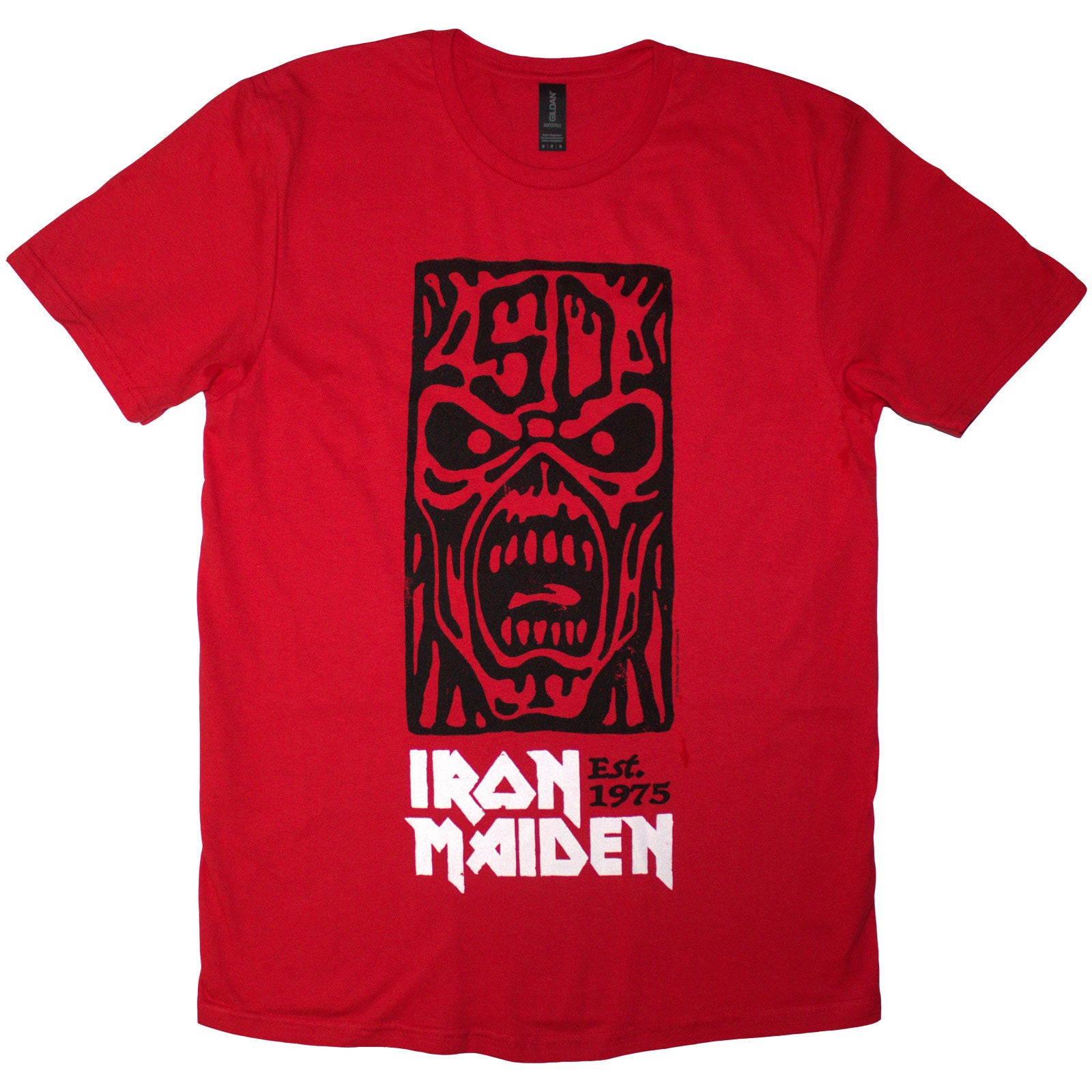 Iron Maiden Unisex T-Shirt: Est. 1975 Stamp Logo Black (Red)