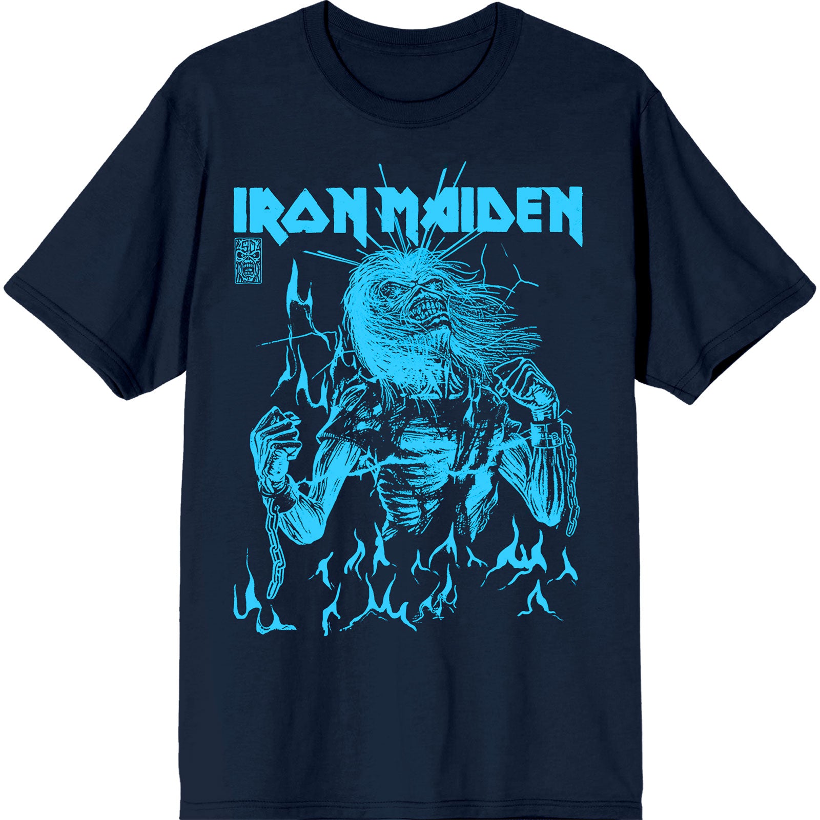 Iron Maiden Unisex T-Shirt: 50 Life After Death Flames Blue (Navy Blue)