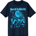Iron Maiden Unisex T-Shirt: 50 Life After Death Flames Blue (Navy Blue)