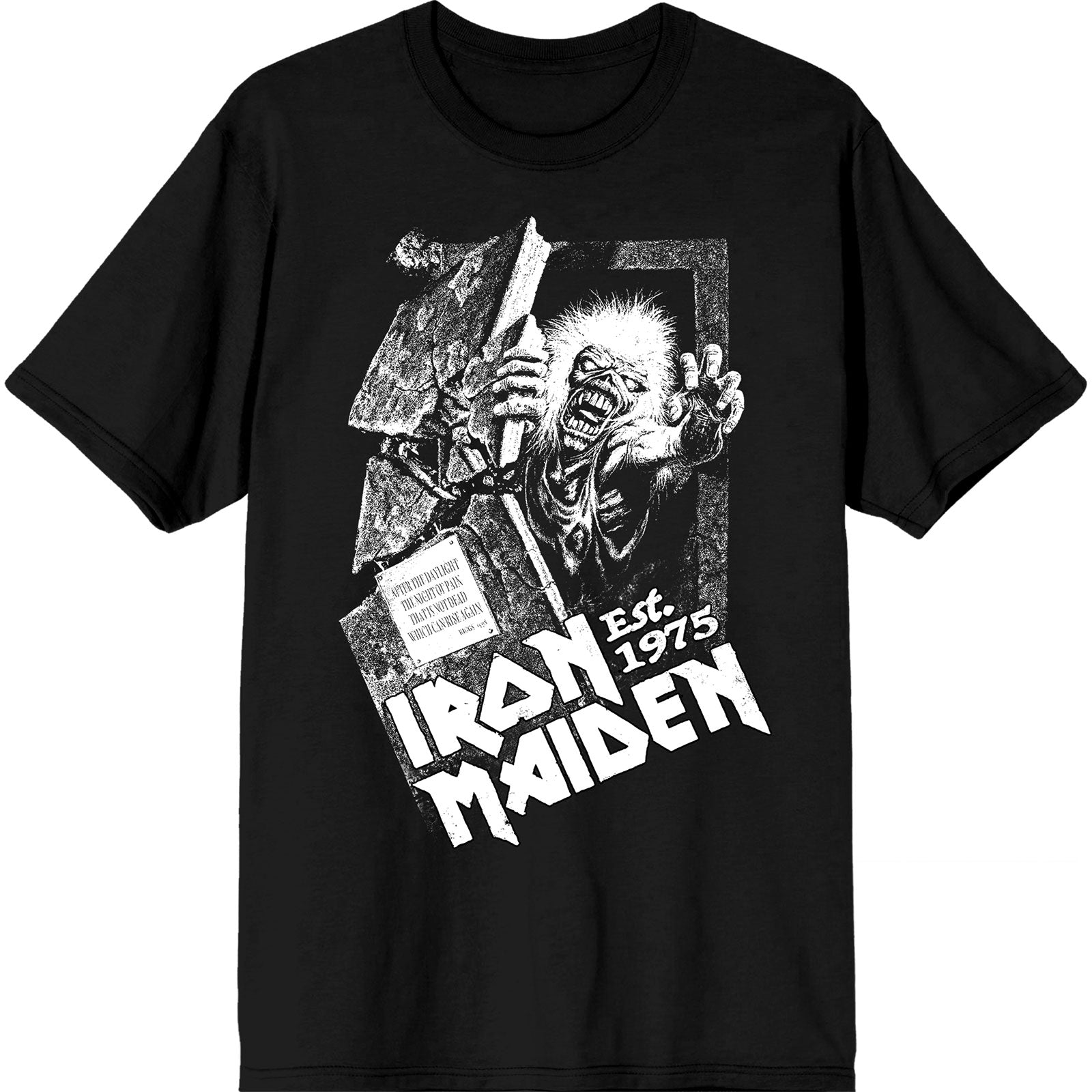 Iron Maiden Unisex T-Shirt: Est. 1975 No Prayer Grave (Black)