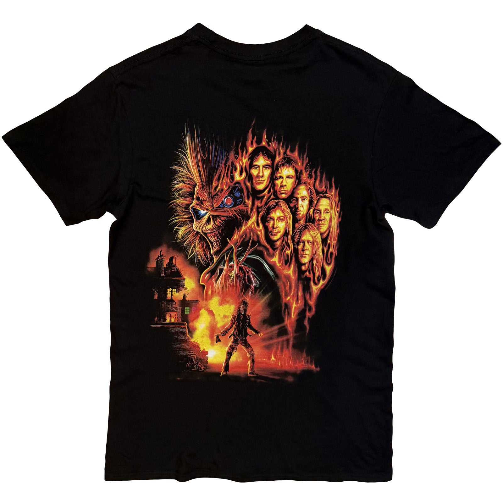 Iron Maiden Unisex T-Shirt: Burning Ambition Text Logo (Black) (Back Print)