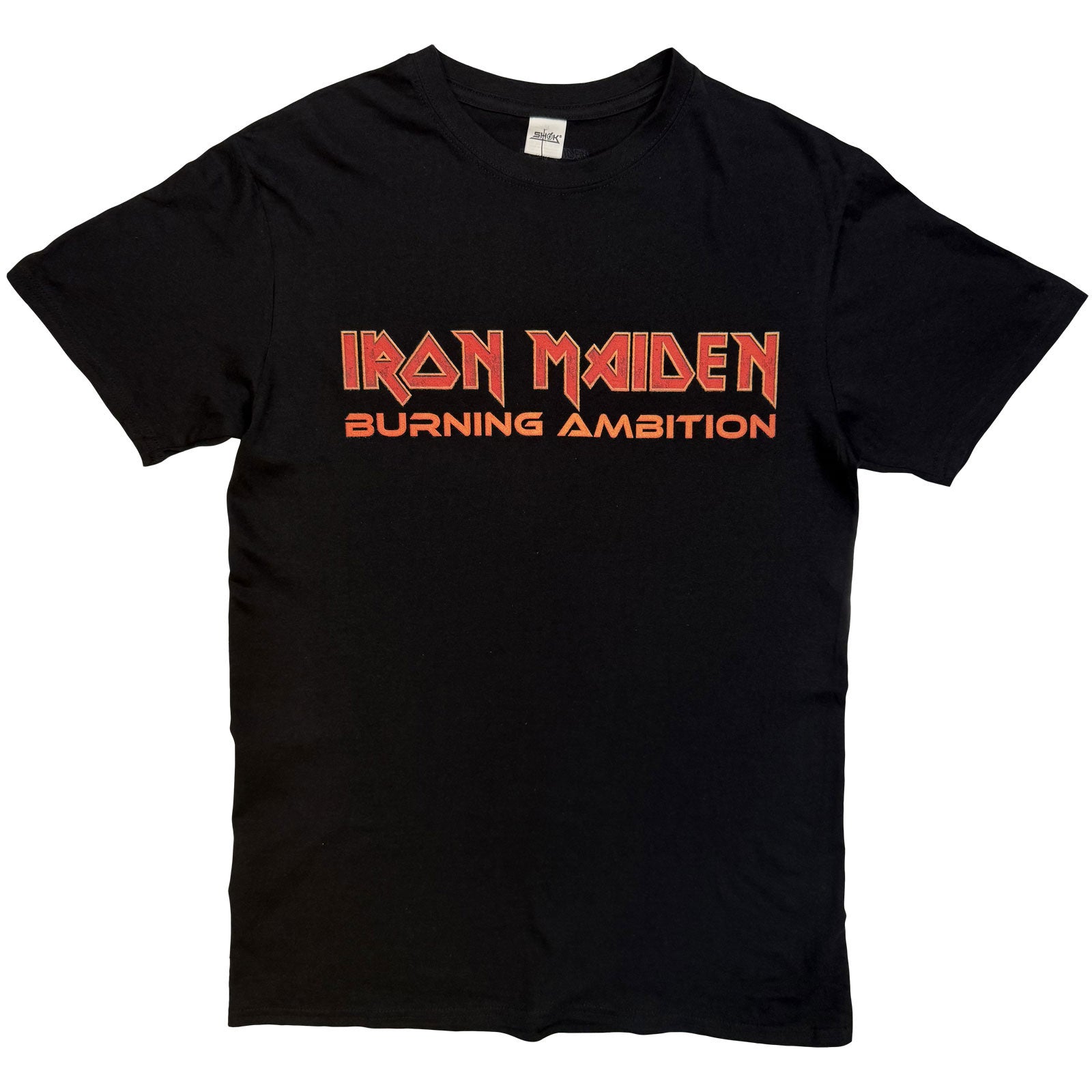 Iron Maiden Unisex T-Shirt: Burning Ambition Text Logo (Black) (Back Print)