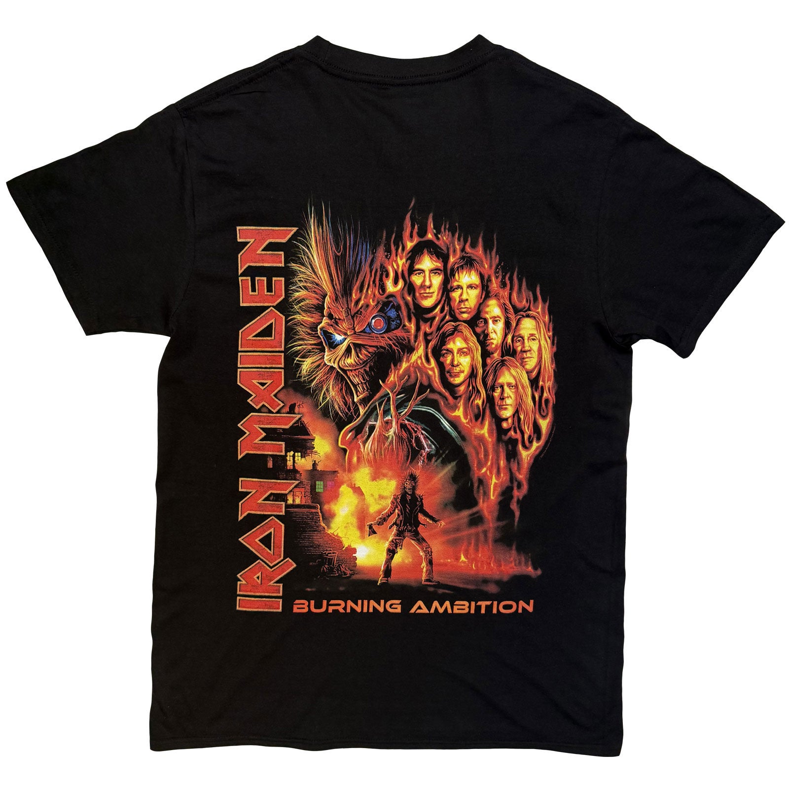 Iron Maiden Unisex T-Shirt: Burning Ambition Pocket Logo (Black) (Back Print)