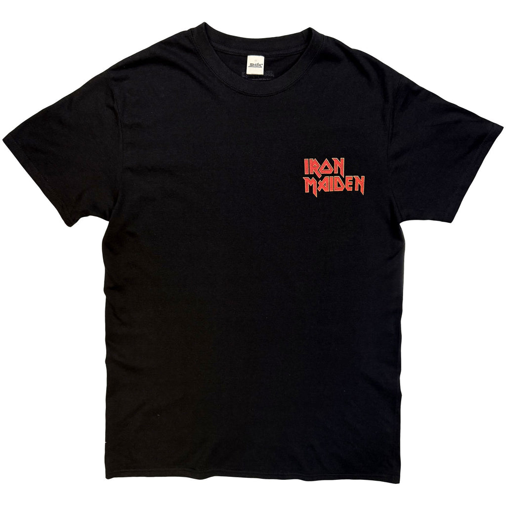 Iron Maiden Unisex T-Shirt: Burning Ambition Pocket Logo (Black) (Back Print)