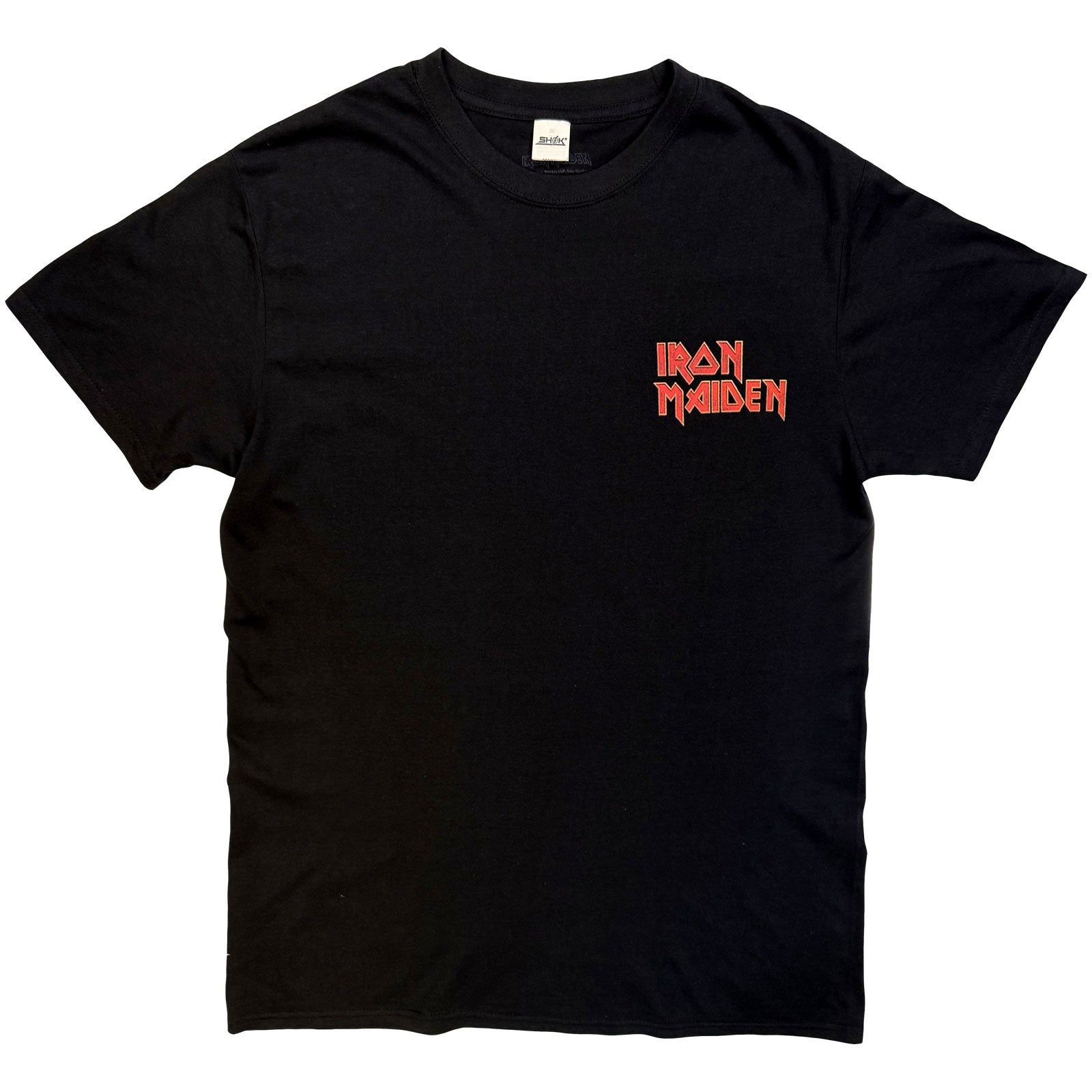 Iron Maiden Unisex T-Shirt: Burning Ambition Pocket Logo (Black) (Back Print)