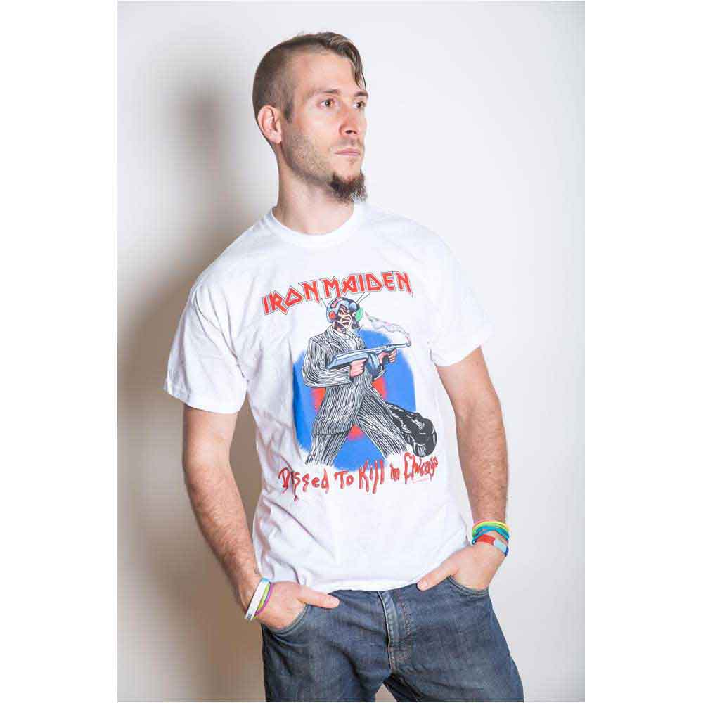 Iron Maiden Unisex T-Shirt: Chicago Mutants (White) (Back Print)