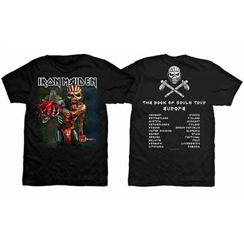 Iron Maiden Unisex T-Shirt: The Book of Souls European Tour V.1 (Black) (Back Print)