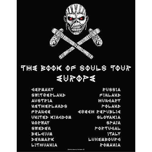 Iron Maiden Unisex T-Shirt: The Book of Souls European Tour V.1 (Black) (Back Print)