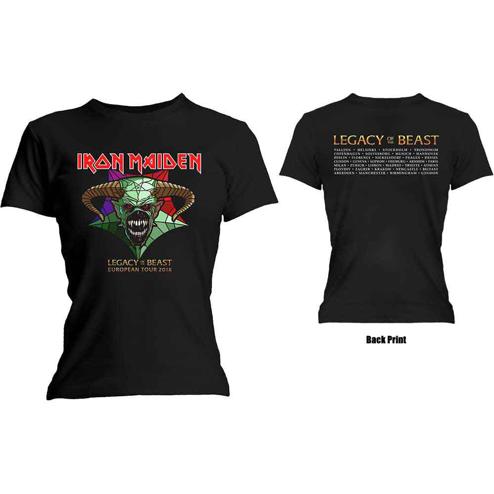 Iron Maiden Ladies T-Shirt: Legacy of the Beast Tour (Black) (Back Print)