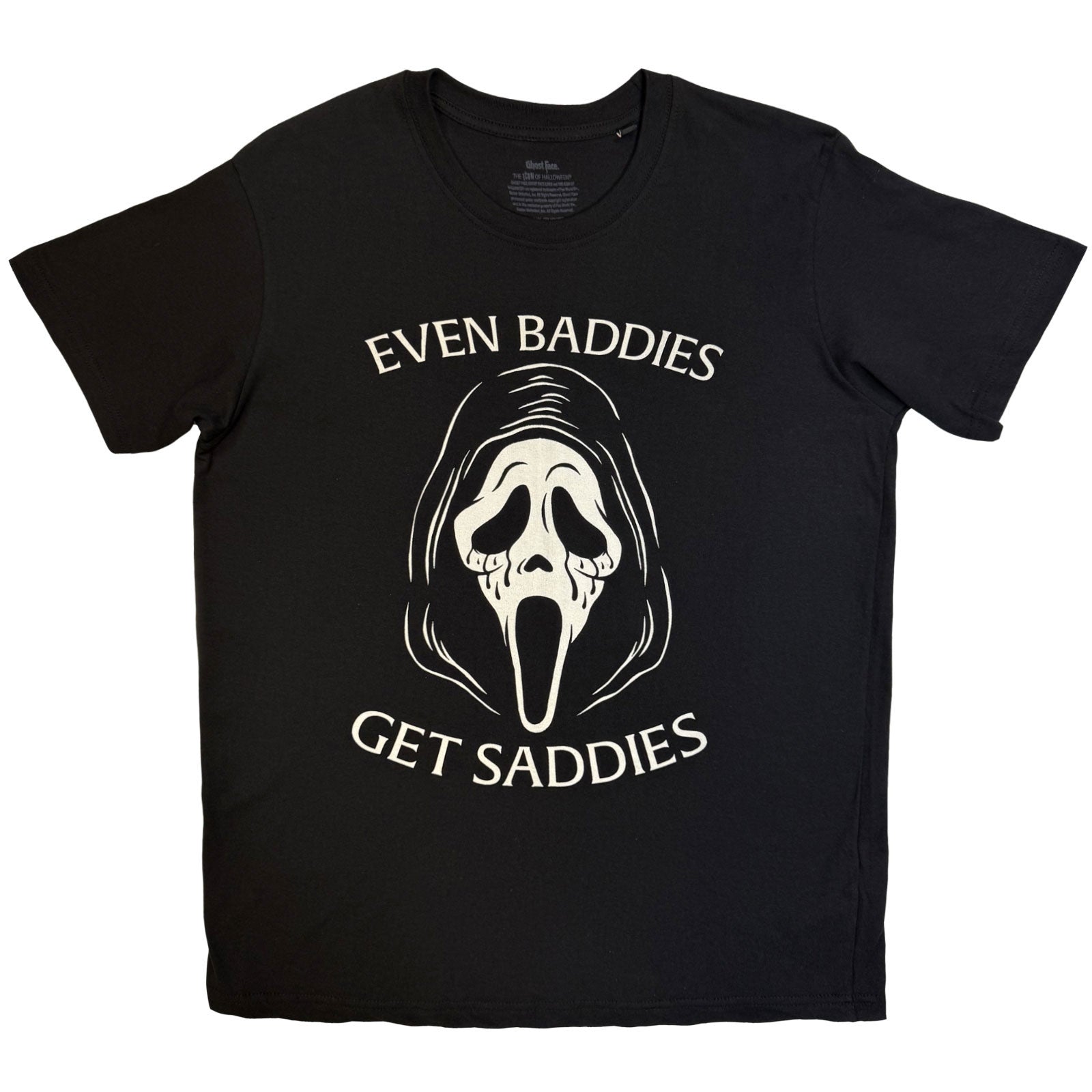Ghostface Unisex T-Shirt: Even Baddies Get Saddies (Black)
