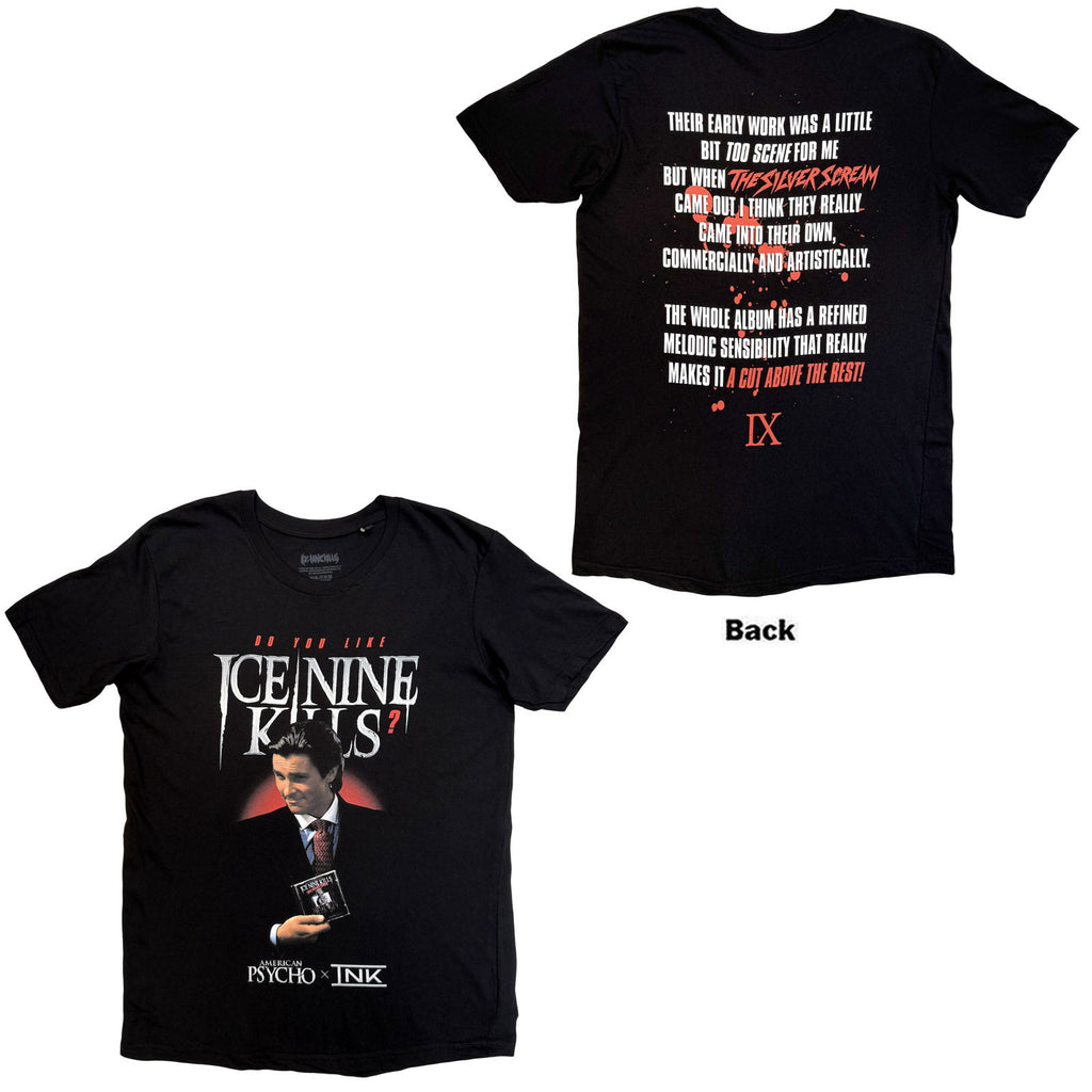 Ice Nine Kills Unisex T-Shirt: American Psycho (Black) (Back Print)