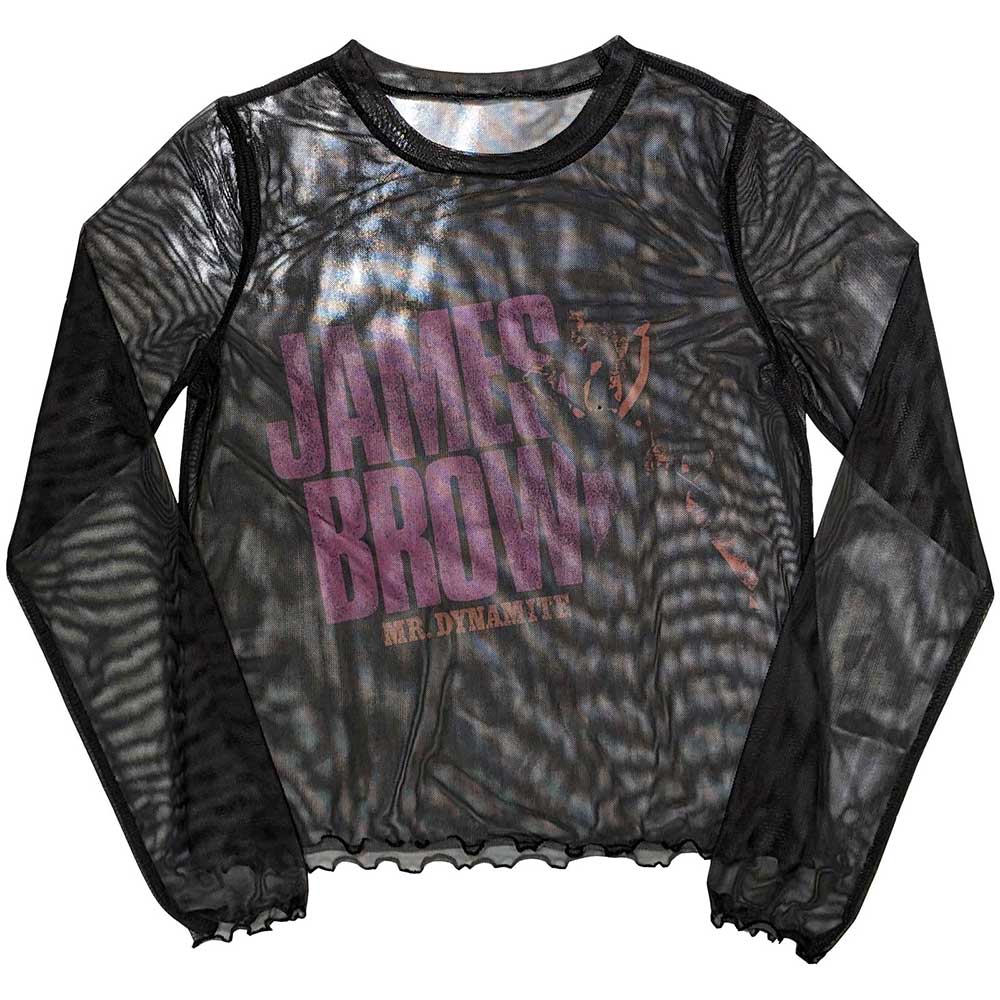 James Brown Ladies Long Sleeve Mesh Crop Top: Mr Dynamite (Black)