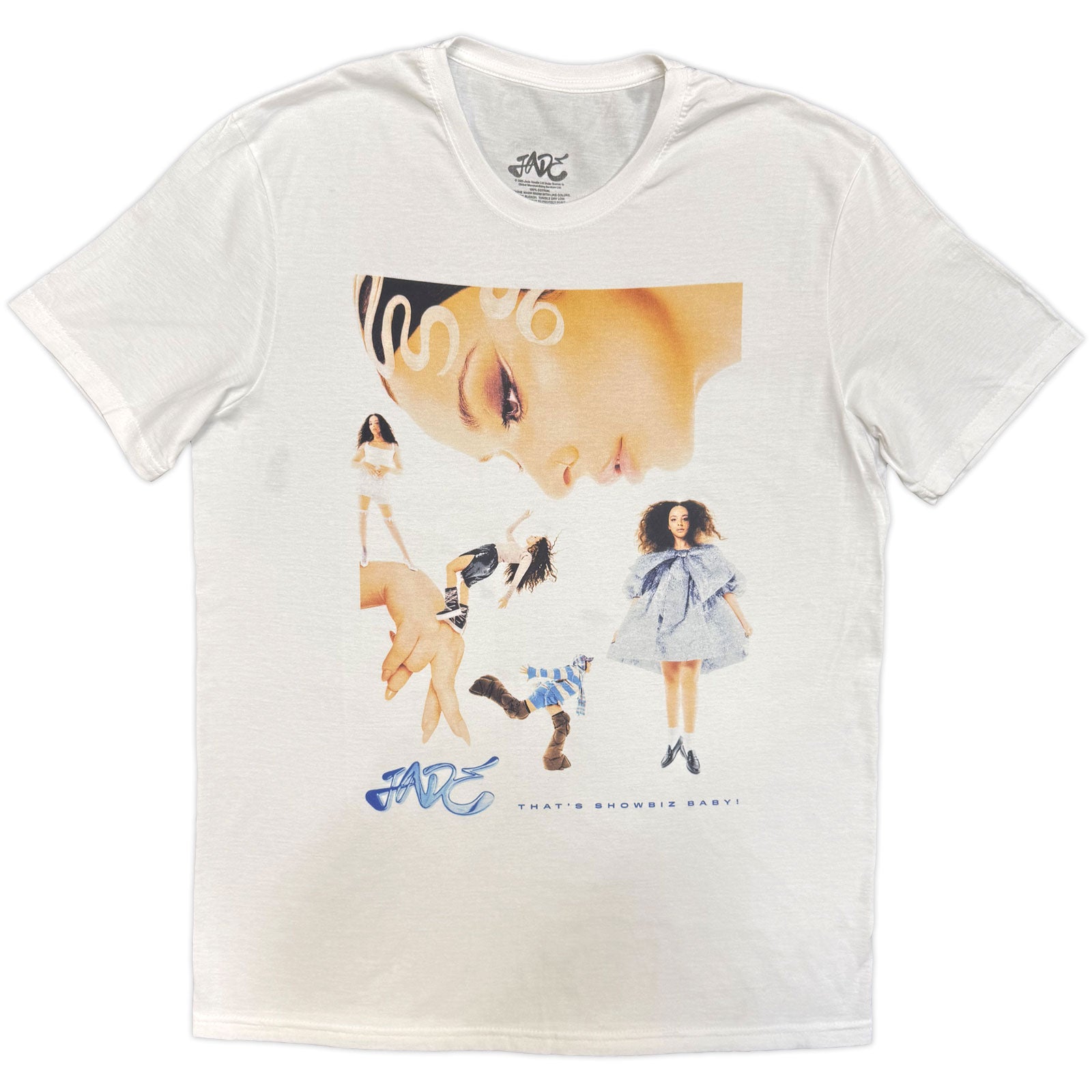 Jade Unisex Stone Wash T-Shirt: That's Showbiz Baby (White)
