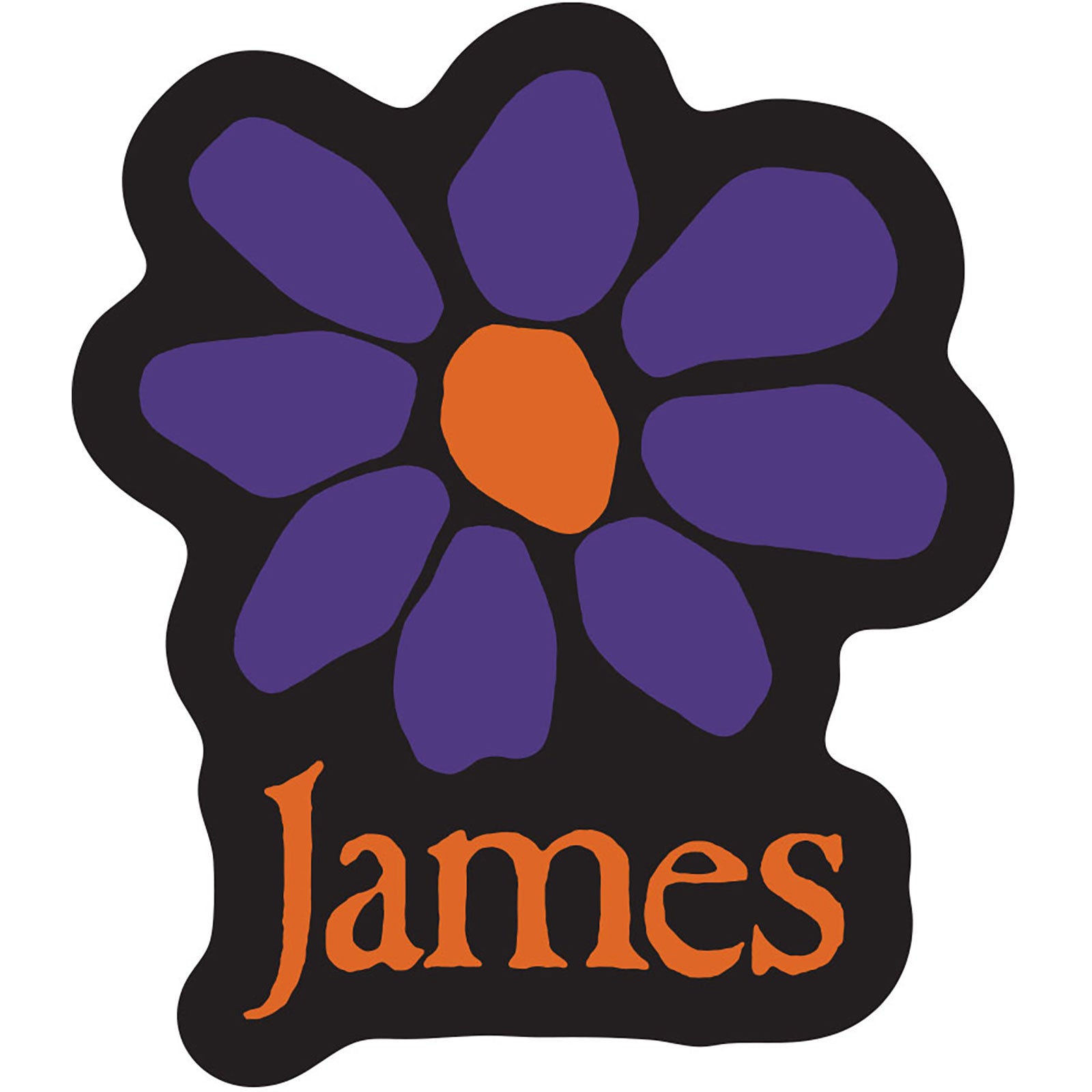 James Sticker: Orange Logo Purple Daisy