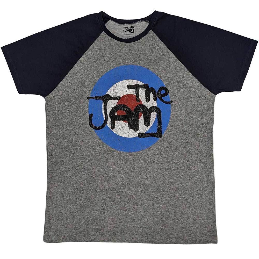 The Jam Unisex Raglan T-Shirt: Vintage Logo (Grey & Navy Blue)