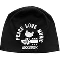 Woodstock Unisex Beanie Hat: Peace, Love, Music (Black)