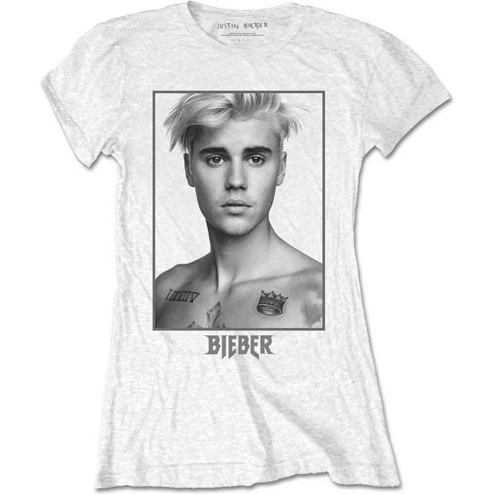 Justin Bieber Ladies T-Shirt: Sorry Ladies (White) (Back Print)