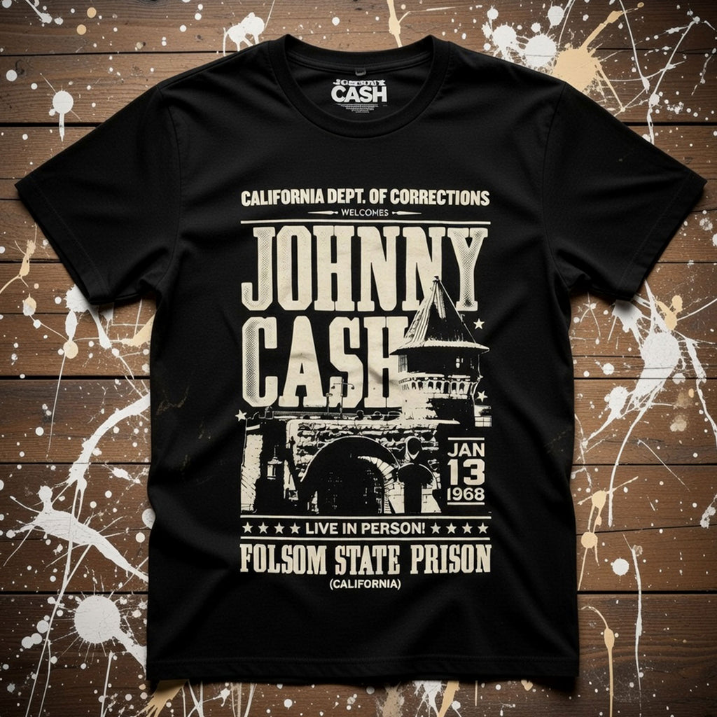 Johnny Cash Unisex Premium Carbon T-Shirt: Prison Poster (Black)