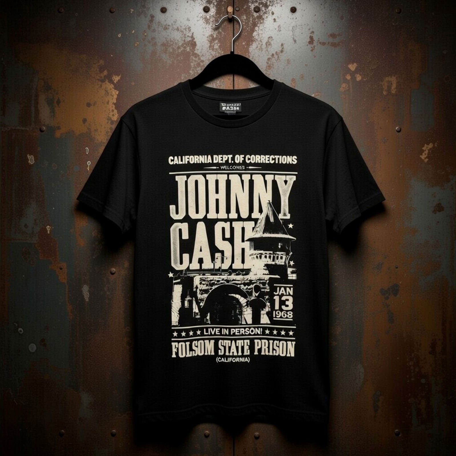 Johnny Cash Unisex Premium Carbon T-Shirt: Prison Poster (Black)
