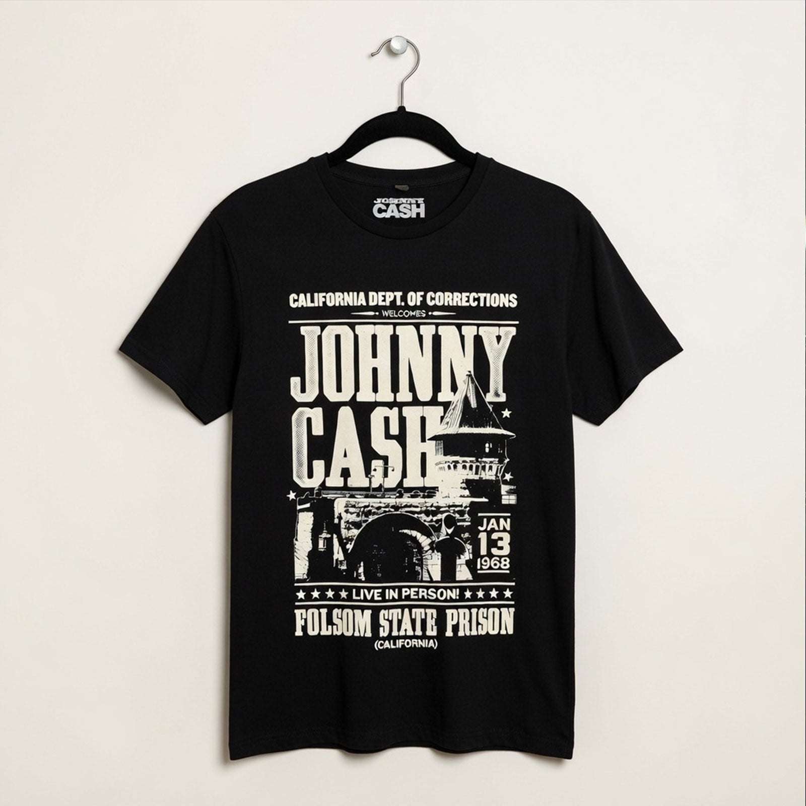 Johnny Cash Unisex Premium Carbon T-Shirt: Prison Poster (Black)