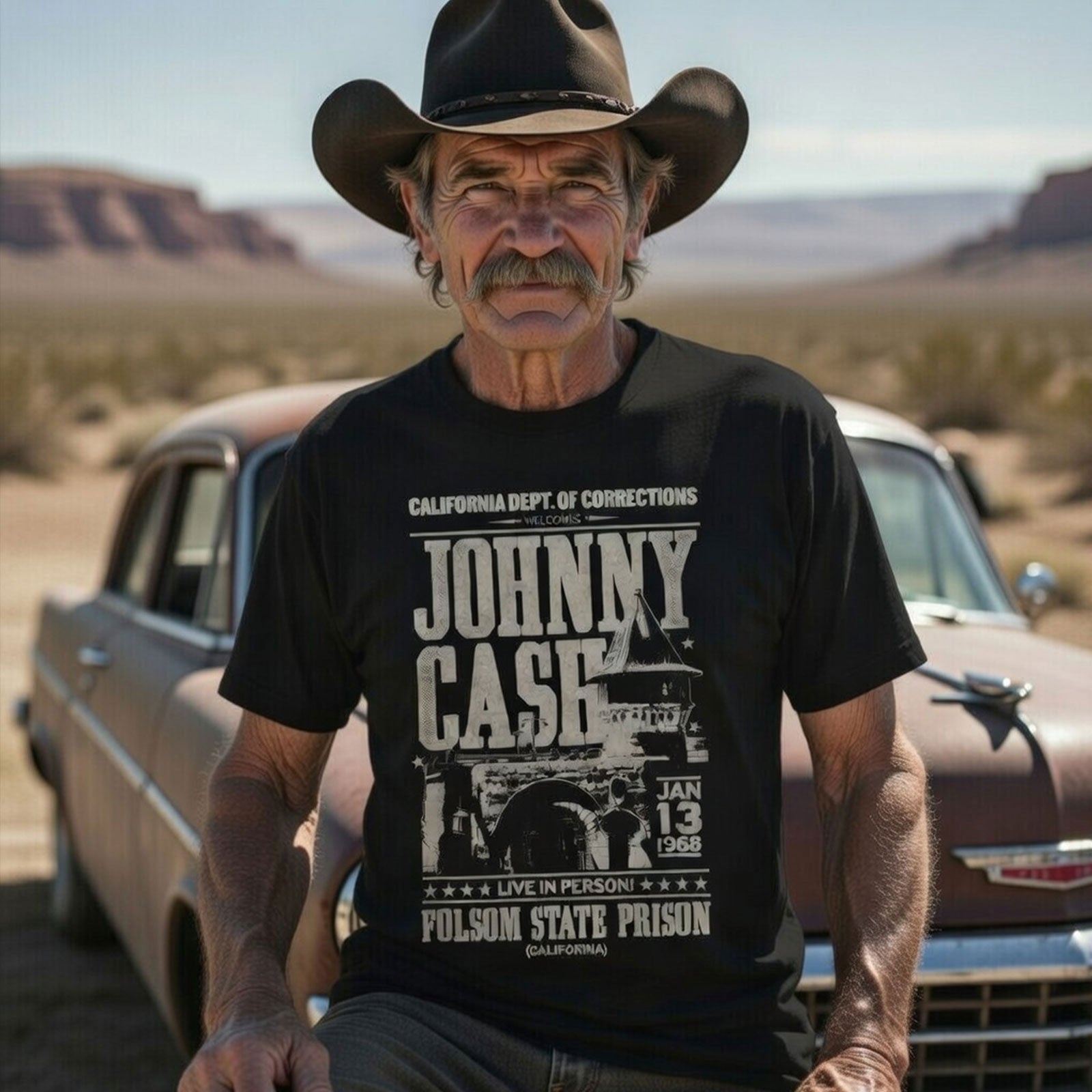 Johnny Cash Unisex Premium Carbon T-Shirt: Prison Poster (Black)