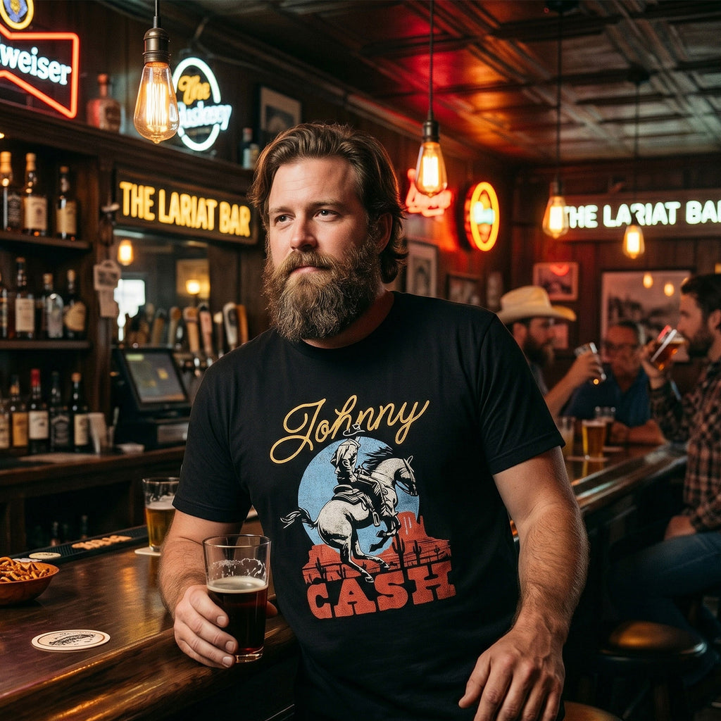 Johnny Cash Unisex Premium Carbon T-Shirt: Cowboy (Black)