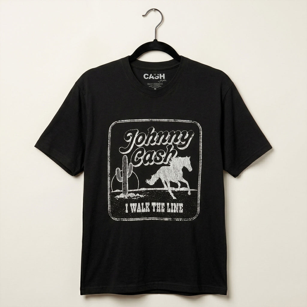 Johnny Cash Unisex Premium Carbon T-Shirt: I Walk The Line (Black)