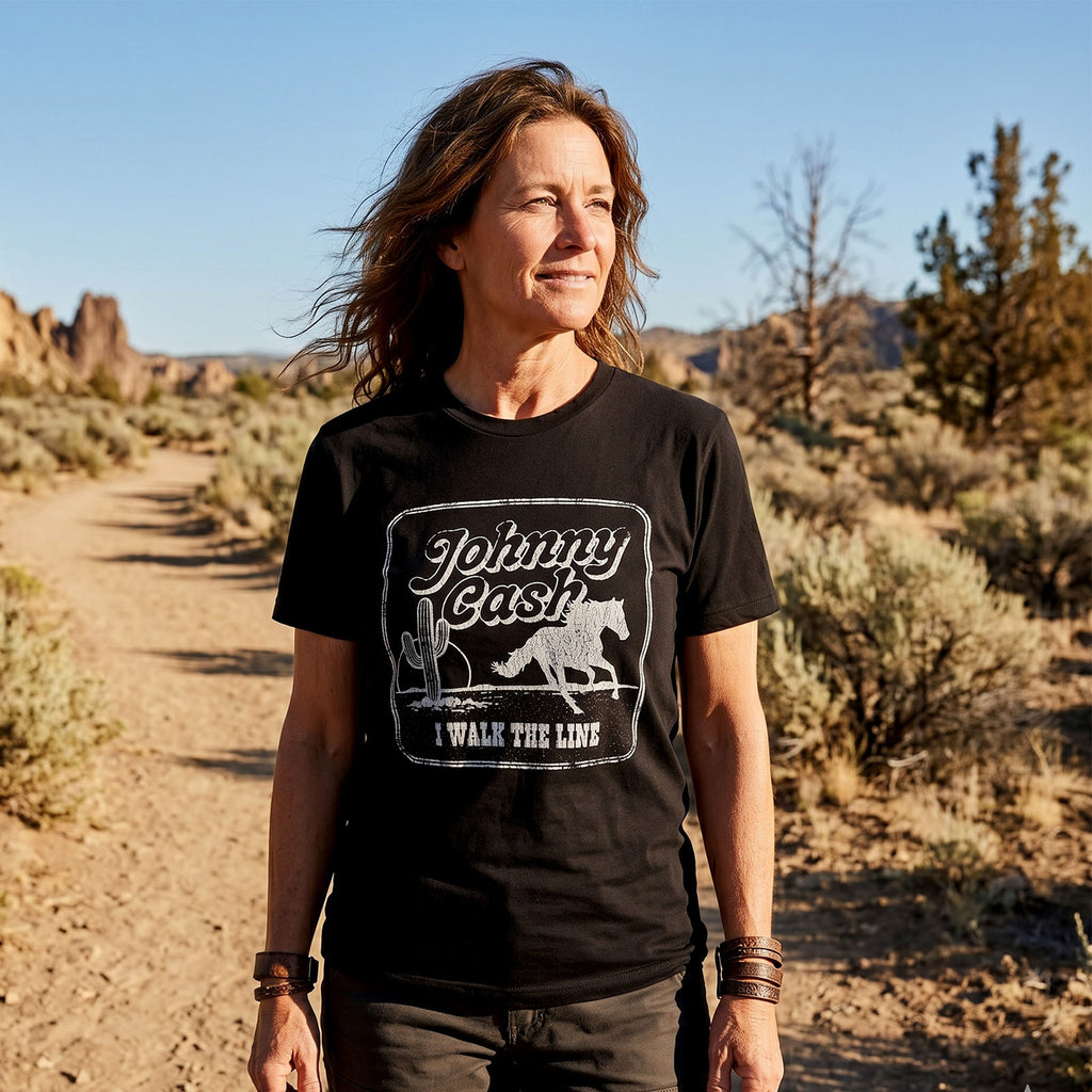 Johnny Cash Unisex Premium Carbon T-Shirt: I Walk The Line (Black)