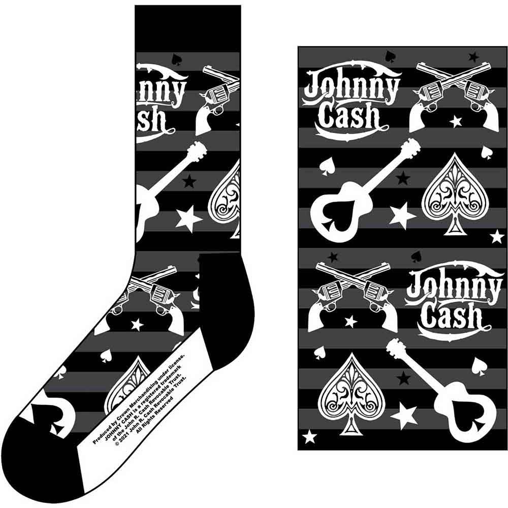 Johnny Cash Unisex Ankle Socks: Guitars 'n Guns (Black, White & Grey) (UK Size 7 - 11)