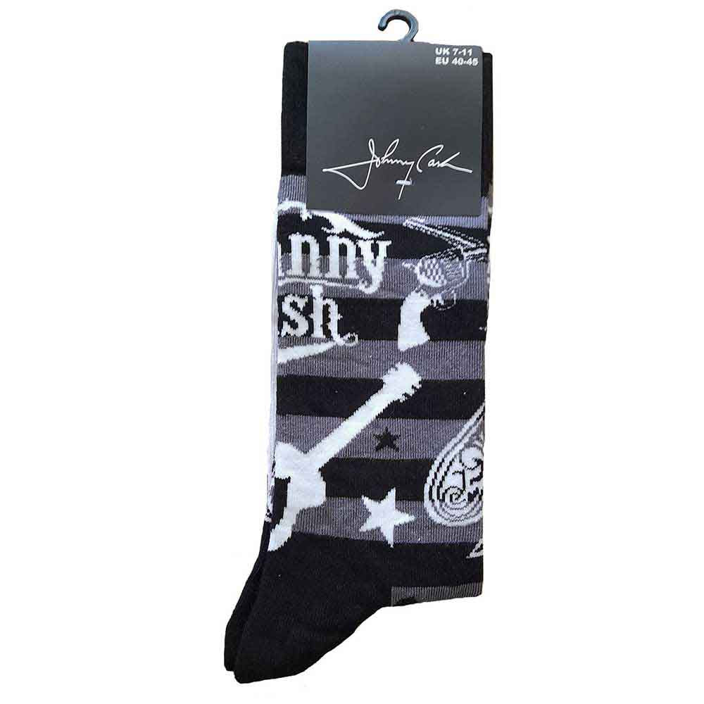 Johnny Cash Unisex Ankle Socks: Guitars 'n Guns (Black, White & Grey) (UK Size 7 - 11)