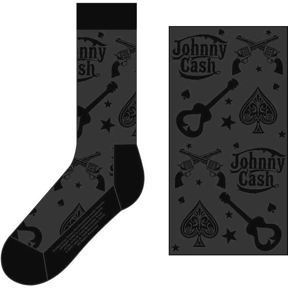 Johnny Cash Unisex Ankle Socks: Guitars 'n Guns (Charcoal Grey & Black) (UK Size 7 - 11)