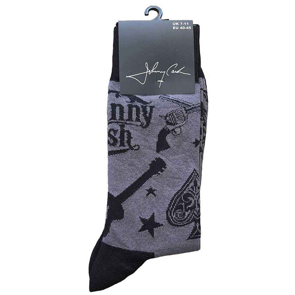 Johnny Cash Unisex Ankle Socks: Guitars 'n Guns (Charcoal Grey & Black) (UK Size 7 - 11)