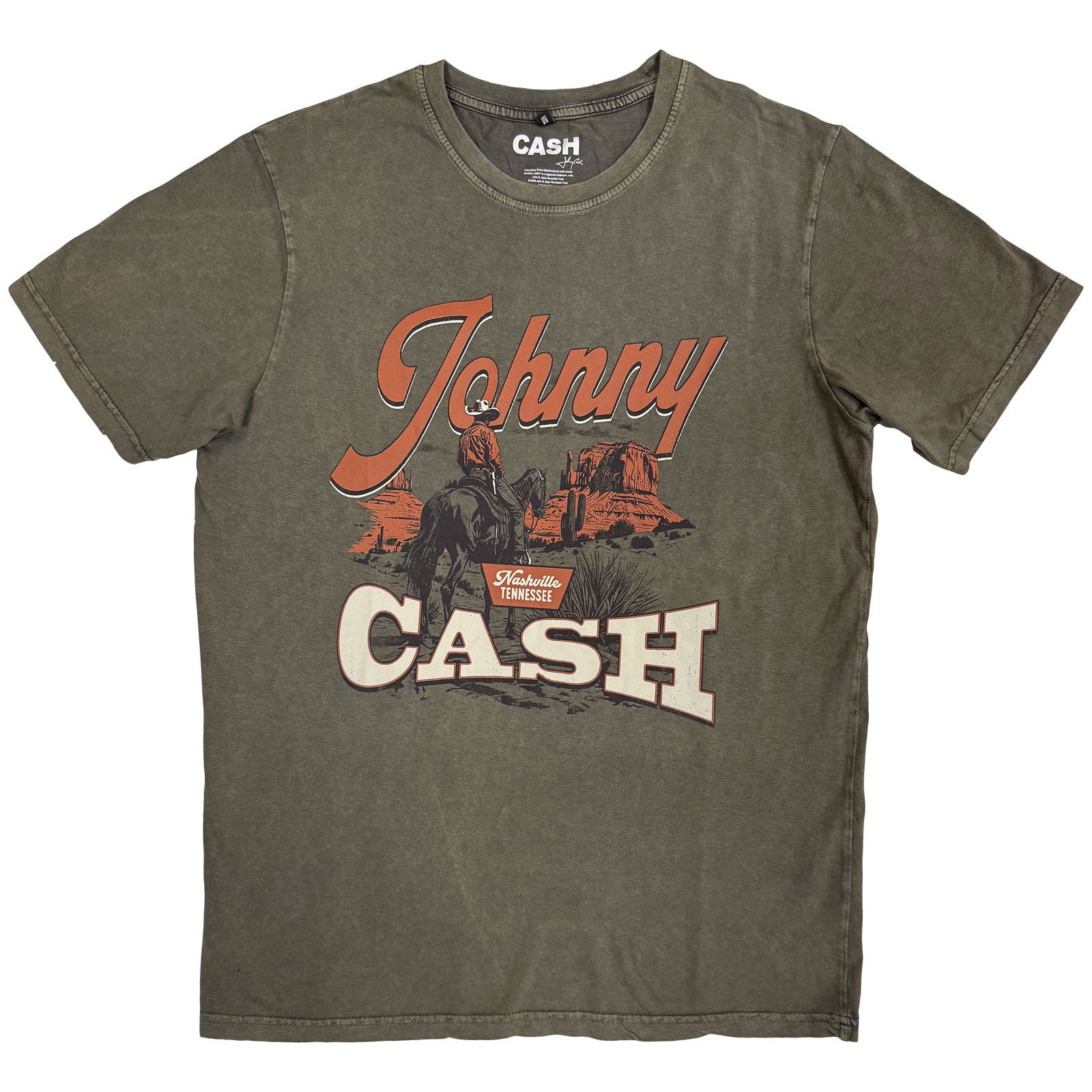 Johnny Cash Unisex Stone Wash T-Shirt: Desert Cowboy (Green)
