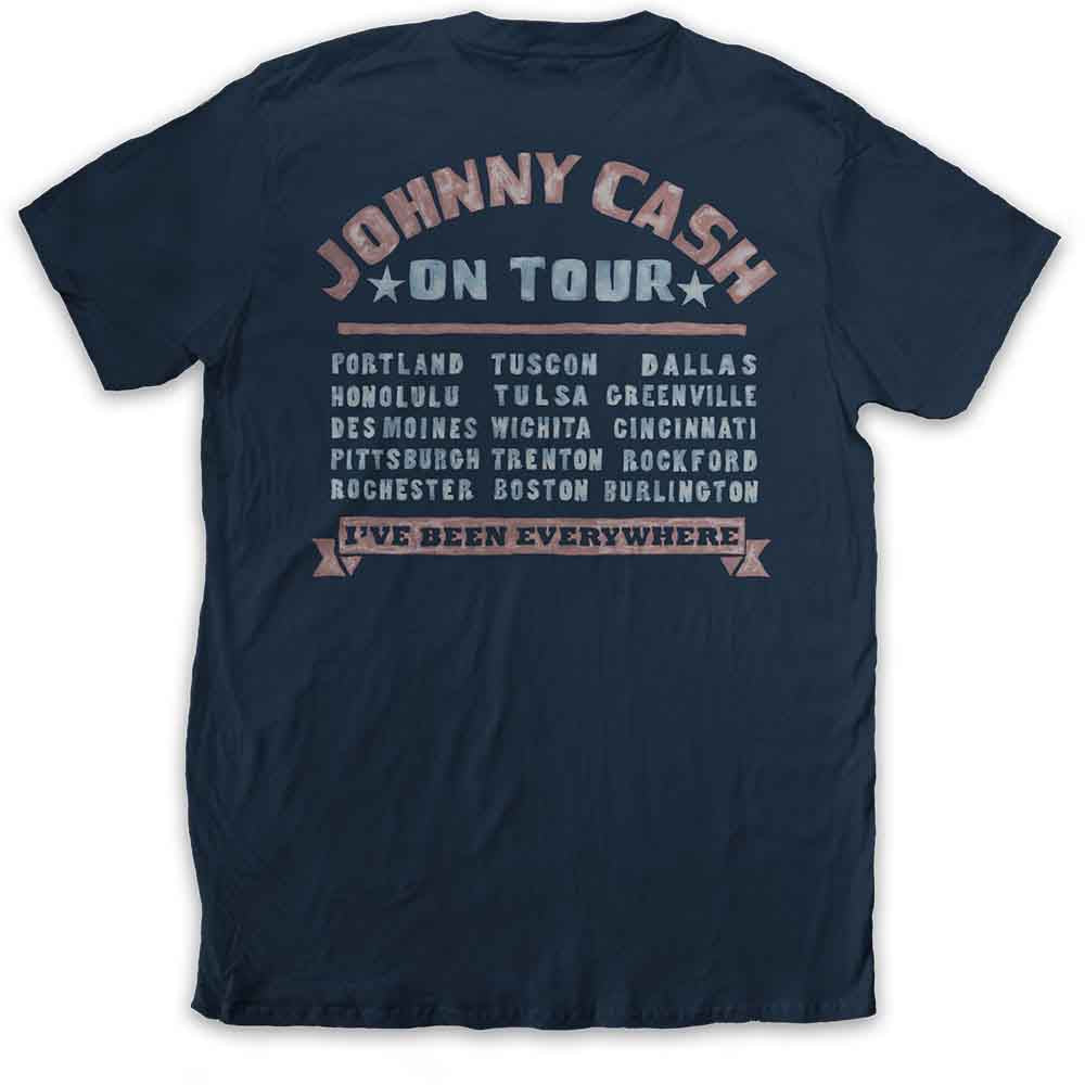 Johnny Cash Unisex T-Shirt: All Star Tour (Navy Blue) (Back Print)
