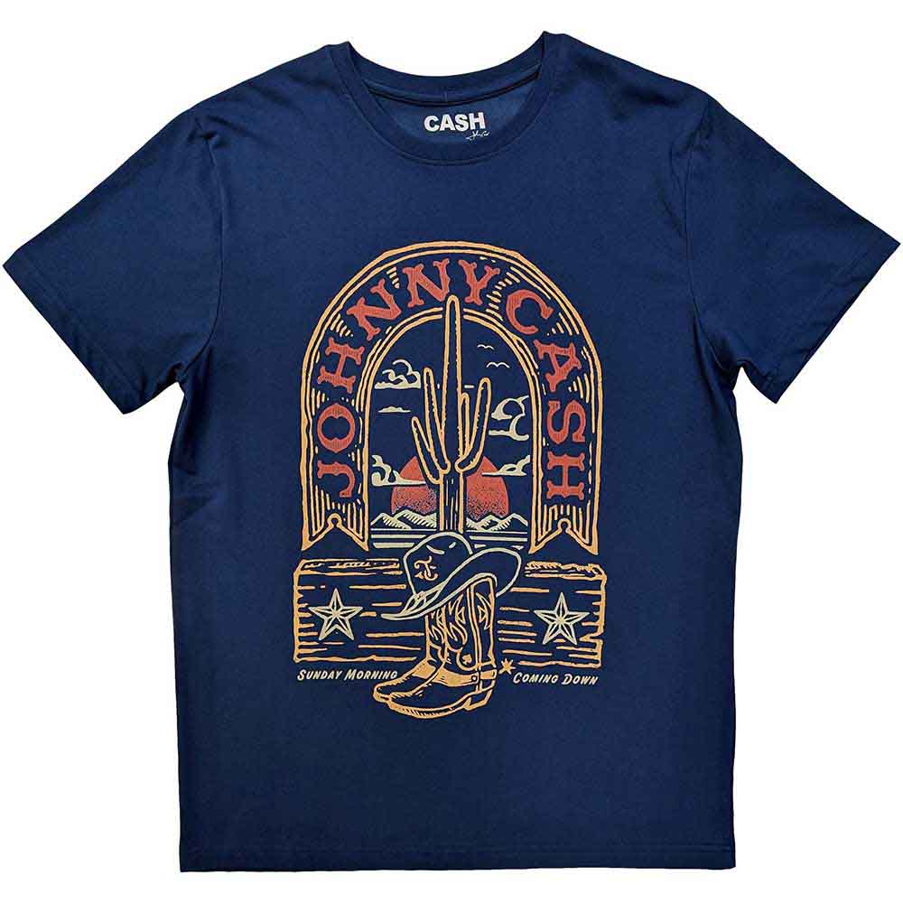 Johnny Cash Unisex T-Shirt: Sunday Morning (Denim Blue)